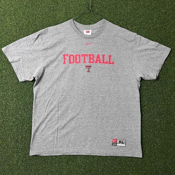 Vintage 00s Nike Team Texas Tech Football Center Swoosh Grey Graphic Tee Shirt - Picture 1 of 6